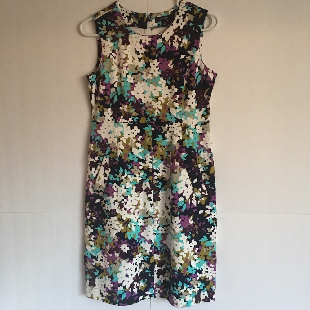 Lands End Sleeveless Floral Dress Pockets Size 4P